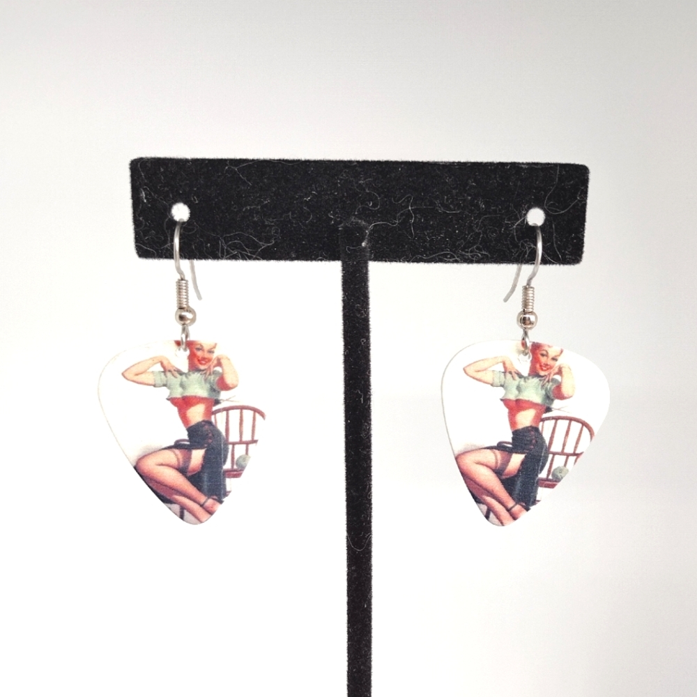 Retro Pin-Up Girl guitar pick Earrings